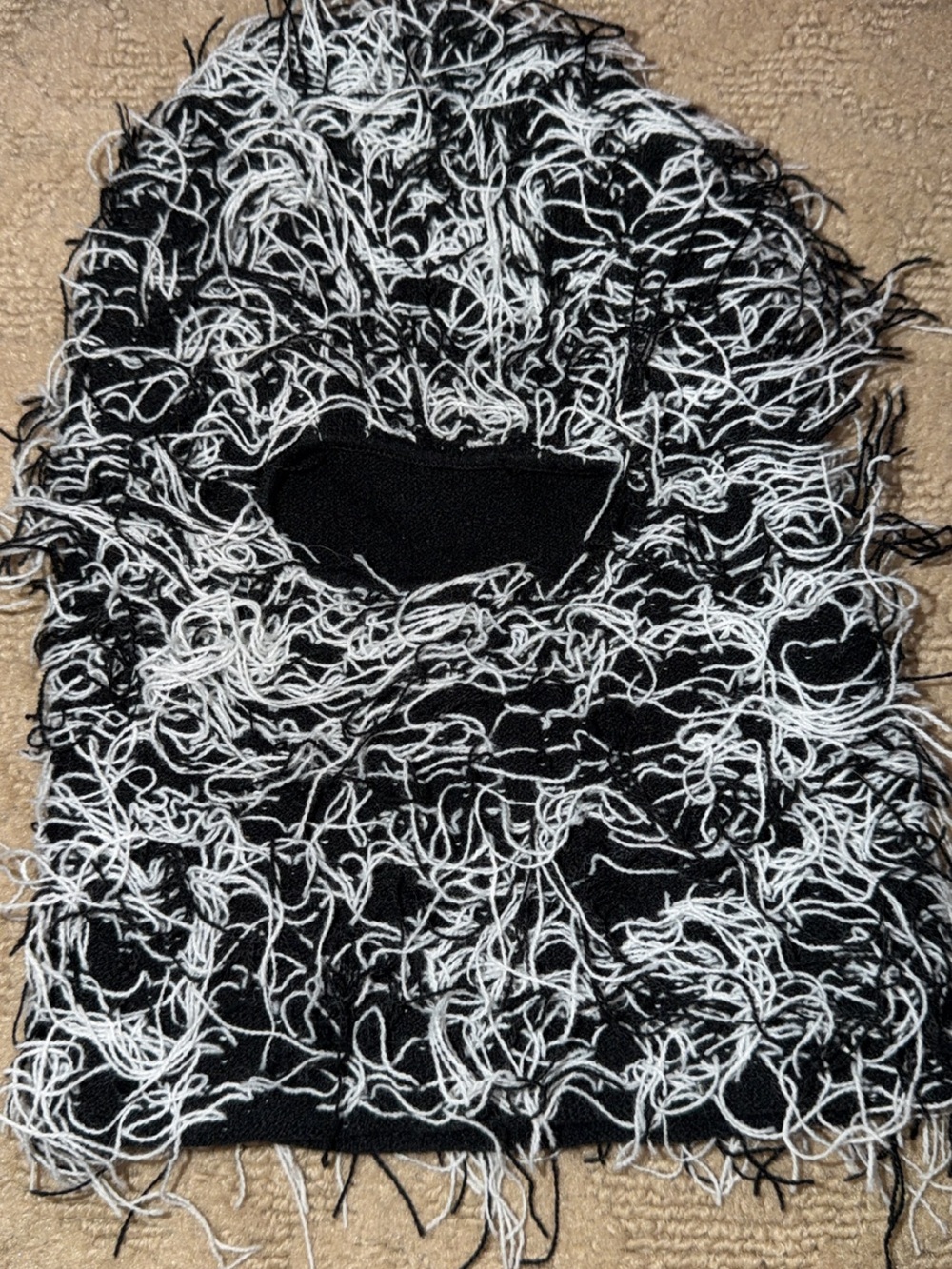 Black and White Textured Knit Balaclava